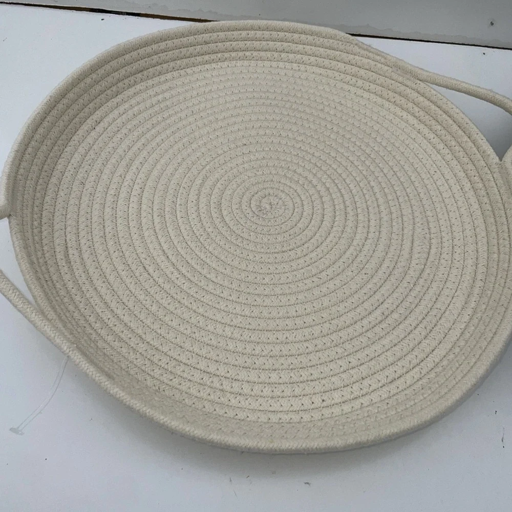 Woven Rope Tray 1 Large Cream 1 Large Green Boho Minimalist 15 Inch Double Hand